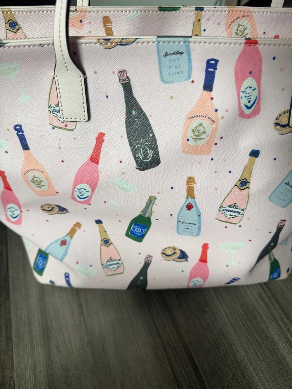 Kate Spade Shore Street Margareta tote bag purse pink champagne bottles designer